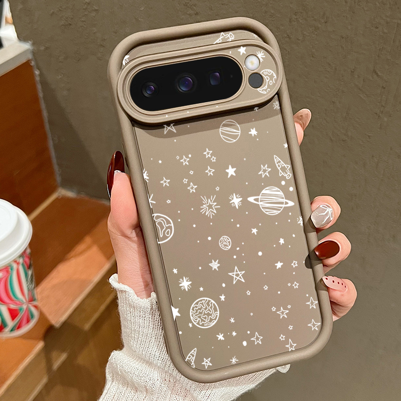 Google Pixel 9 Pro - غطاء هاتف بنمط القمر والنجوم اللامعة